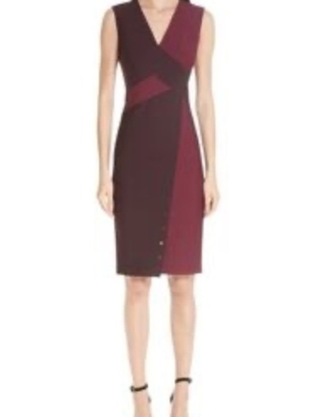 Yigal Azrouel Burgundy and Wine Colorblock Midi Dress